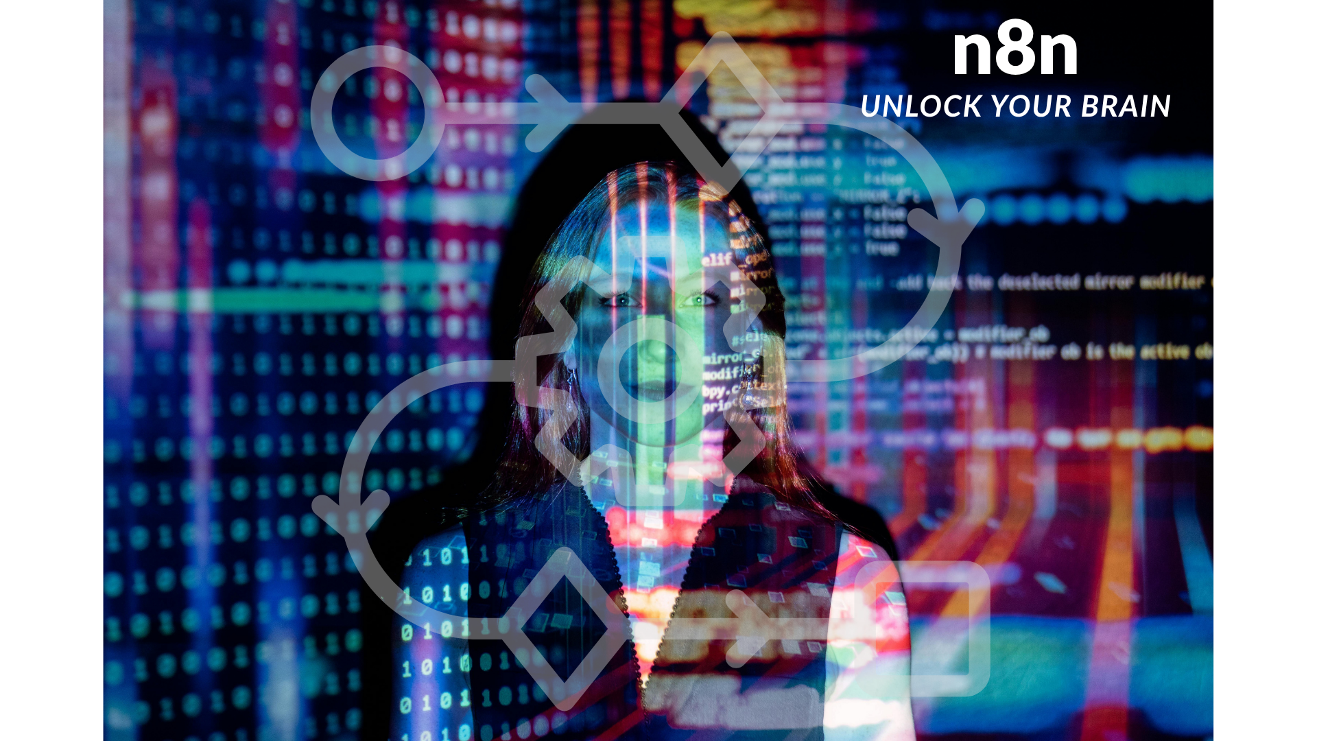 投射程式碼與 n8n 標誌的創意影像，象徵 AI 自動化與工作流程設計的創新思維