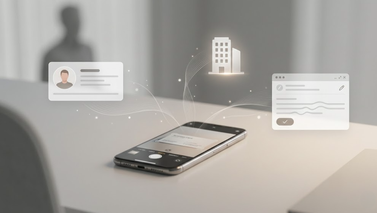 CardFlow smart business card automation turning a business card photo into structured contacts and follow-up actions